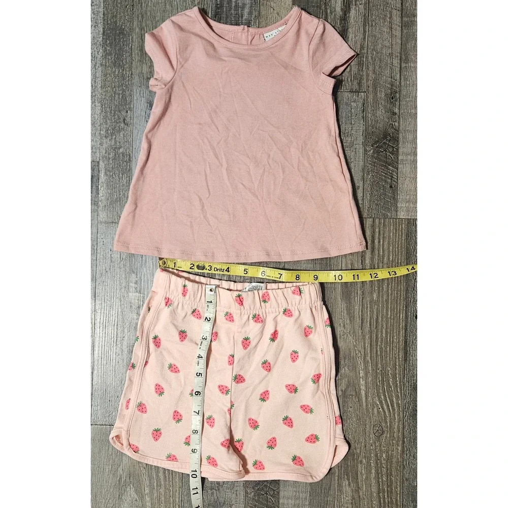 🩷Max Studio/ little Me Baby Girls Pink Strawberry Shorts and T-Shirt  Set 18M💜